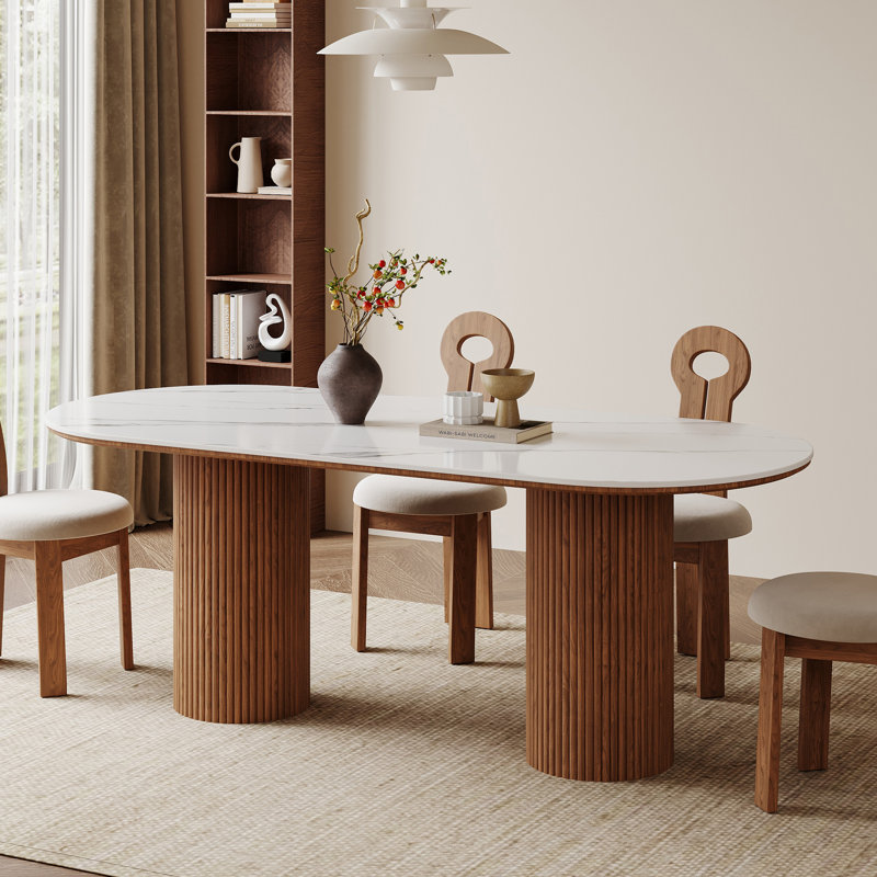 Wrought Studio™ 70.8” Stone Top Solid Wood Base Oval Modern